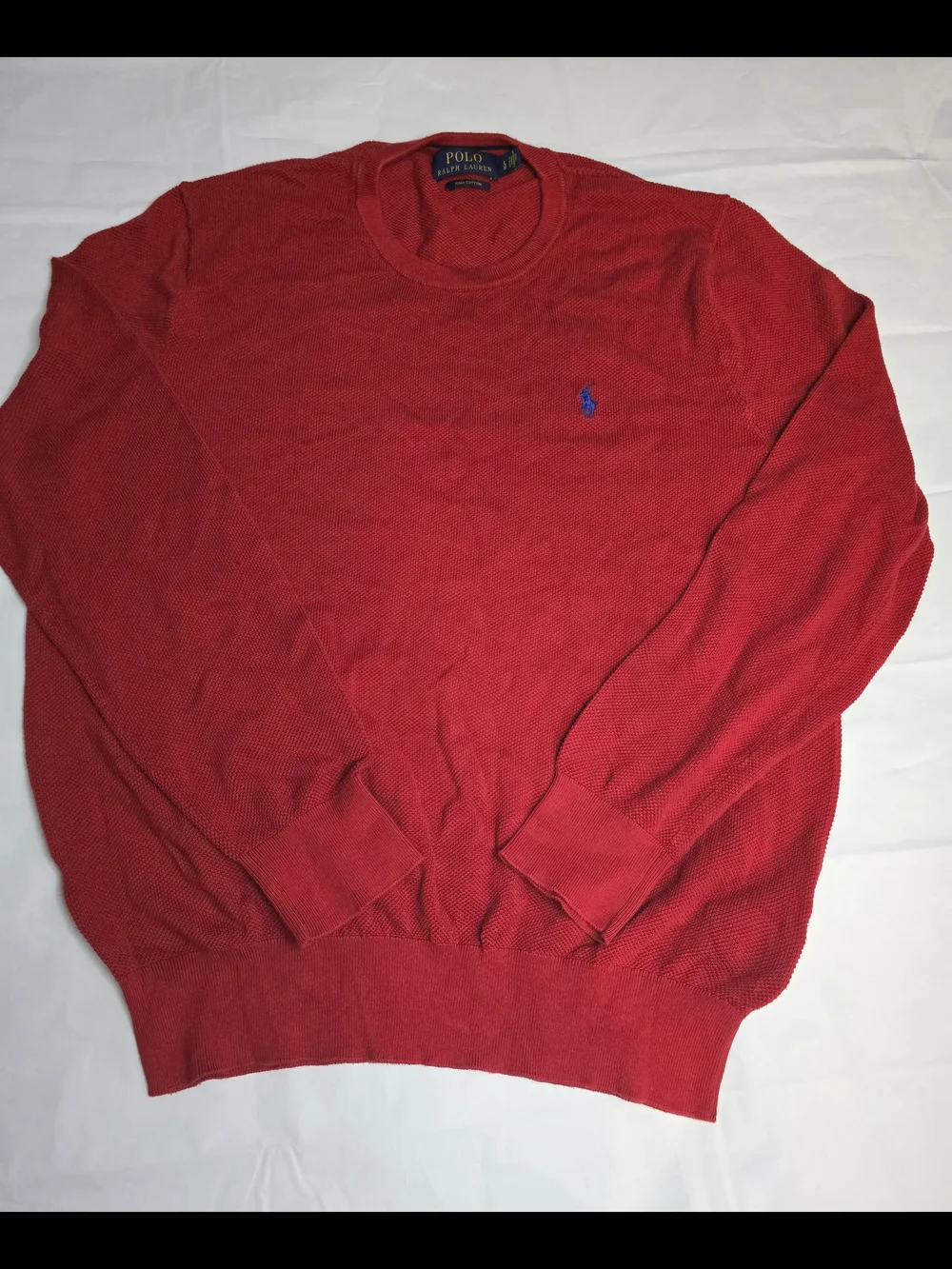 Polo by Ralph Lauren Red Crewneck Sweater with Blue Pony 100% Pima Cotton Large